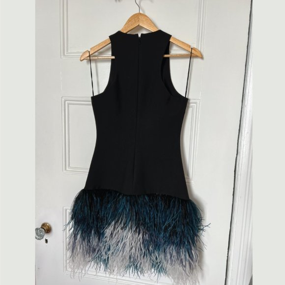 Designer Ostrich Feather Short Black/Blue Ombre Dress Size 4 MSRP $565 - Picture 6 of 8